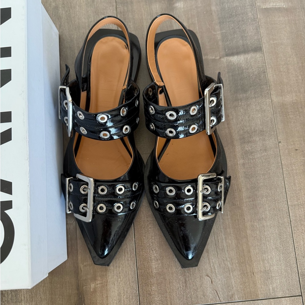 Ganni Black Buckle Ballet Flats